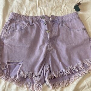 Lavender Frayed Hem Women's Shorts